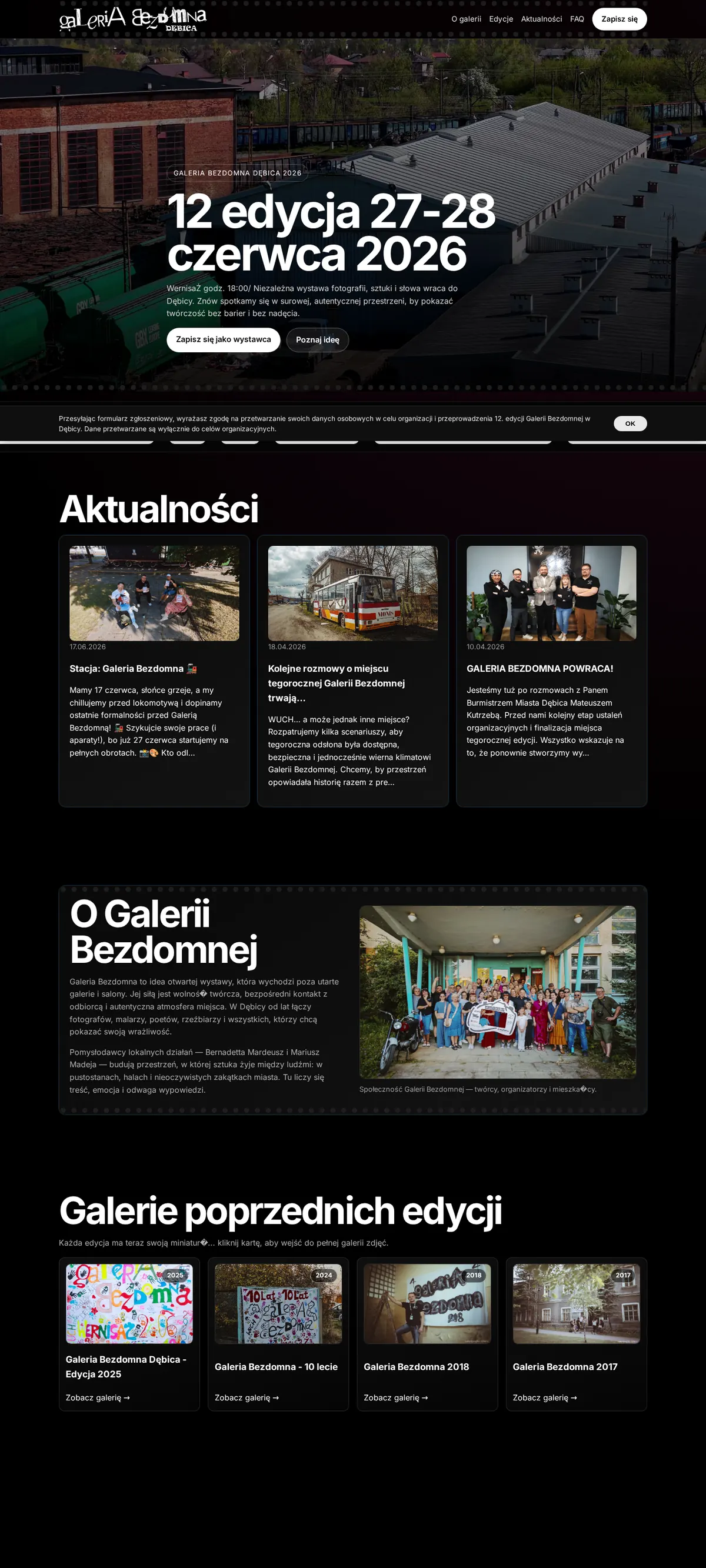 Galeria Bezdomna Dębica — widok desktop