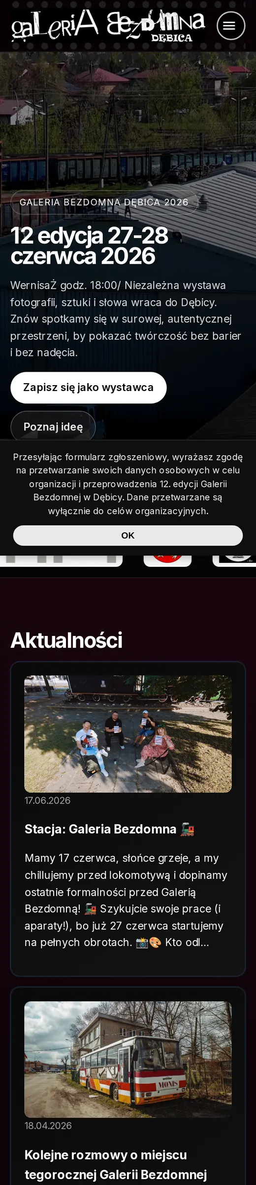 Galeria Bezdomna Dębica — widok mobilny